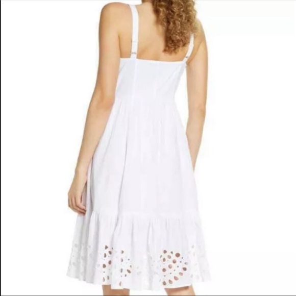 French Connection White Ancolie Border Button Front Sleeveless Eyelet Mini Dress - Picture 12 of 12